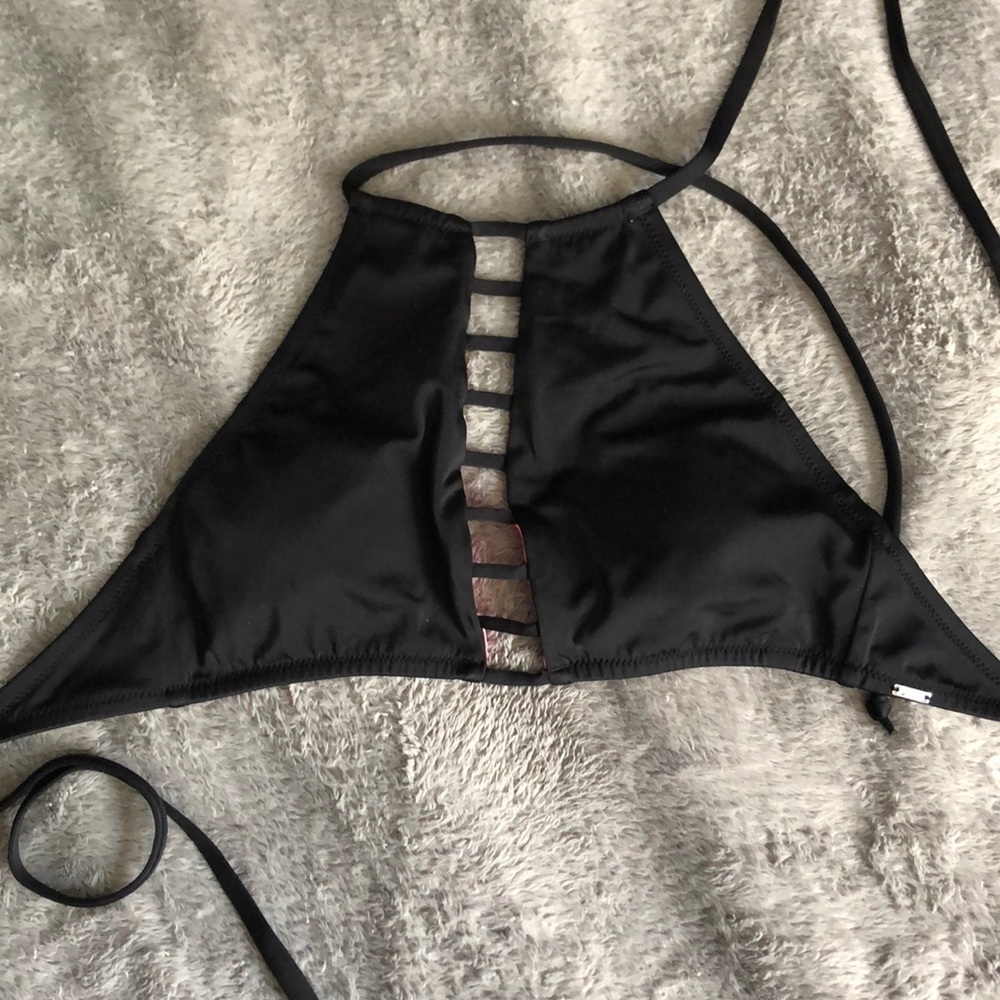Black halter bathing suit top